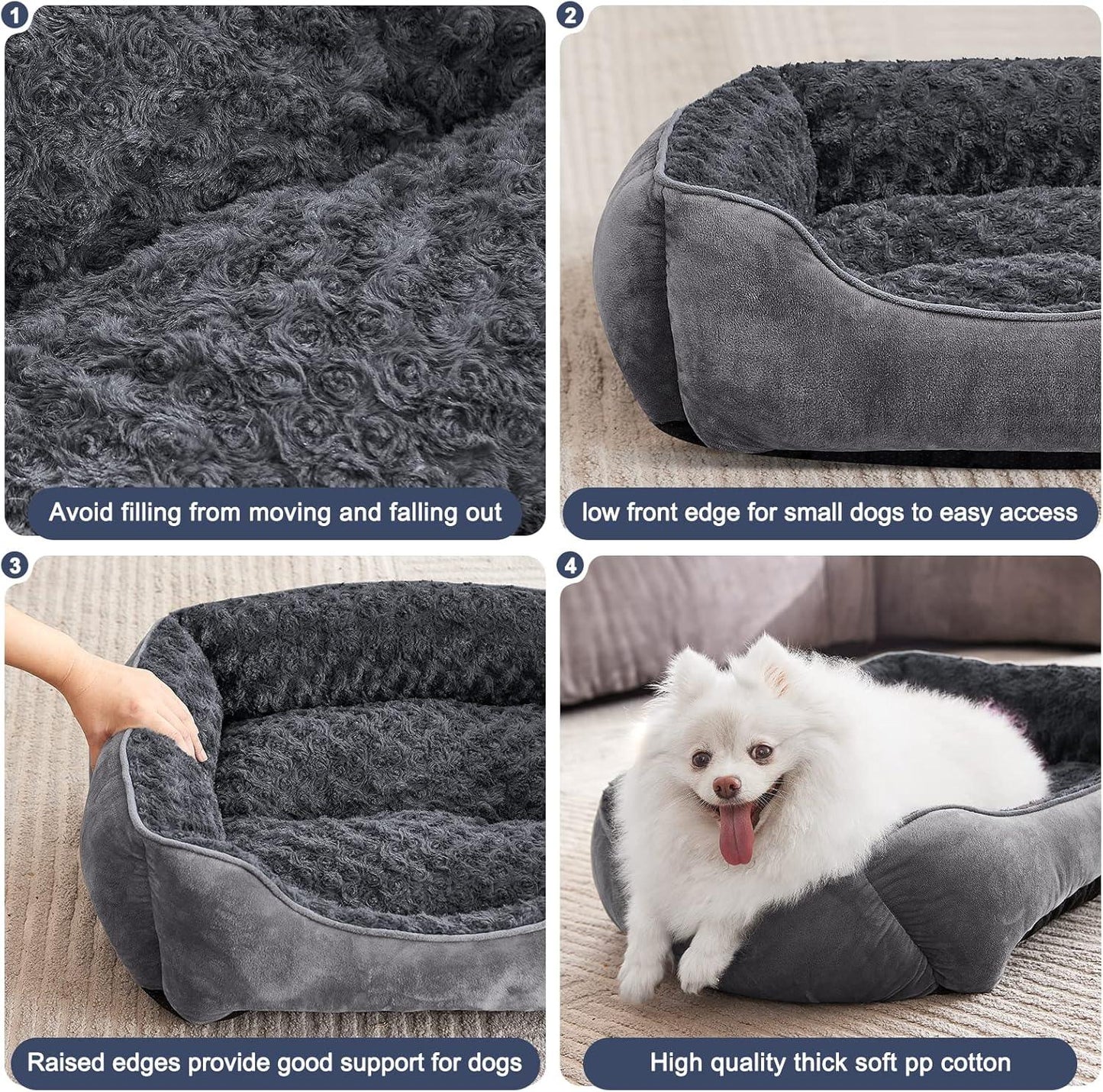 JOEJOY Dog Bed Medium - Washable Dog Bed Anti-Anxiety Dog Bed Soft Plush Dog Bed Rectangle Non-Slip Bottom Pet Bed - Small | Medium | Large Size Mattress Mat For Dog, Grey - Comfort Style