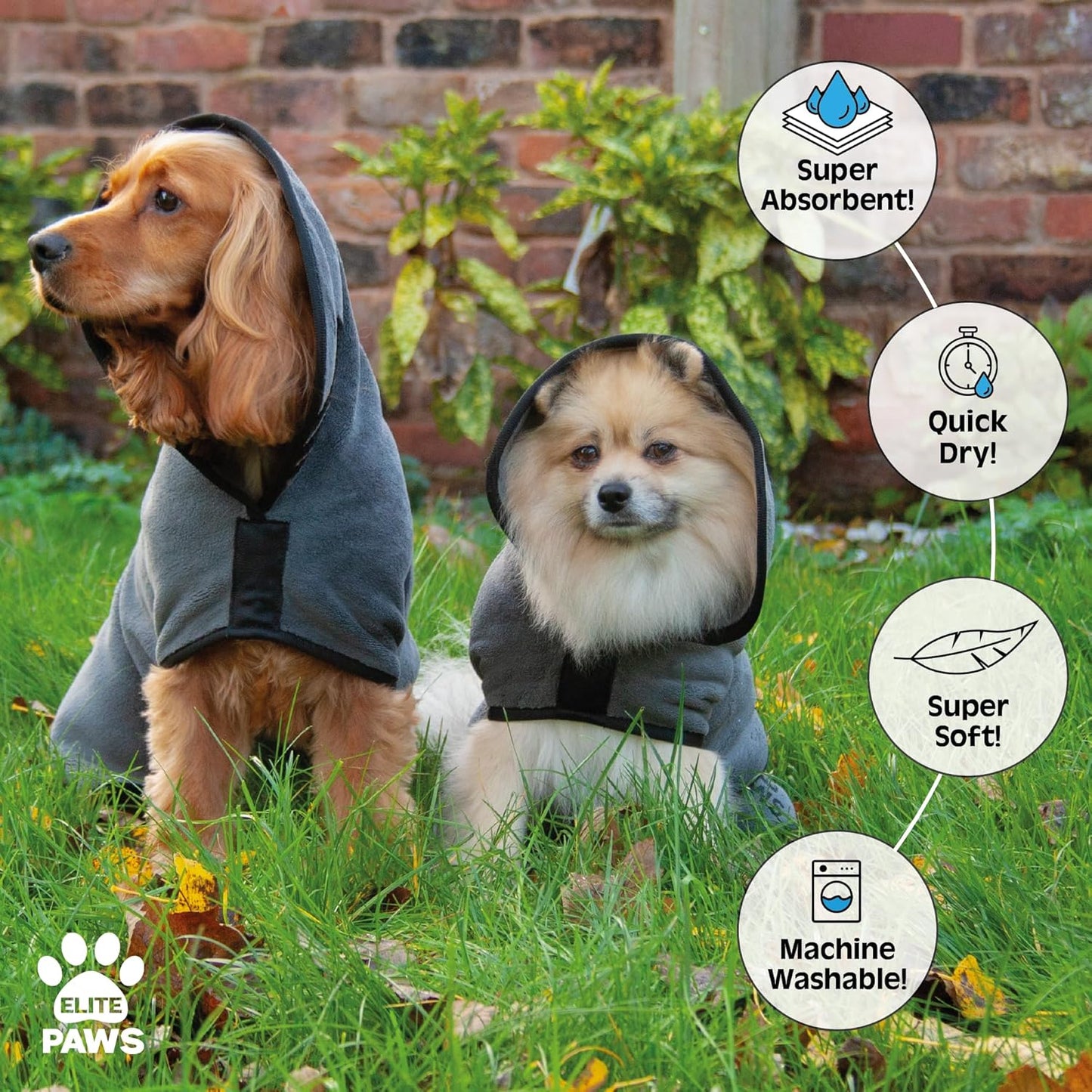 Elite Paws® UK: Luxury Dog Drying Coat, Thicker & Softer Than Most Bath Robes, Dries Pets in About 20-30 Mins, Super Absorbent Microfibre, Limits Mess, Covers Ears, All-Season Dressing Gown Towel, M - Comfort Style
