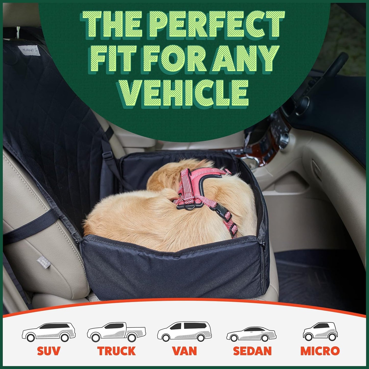 MuttStuff & Co Dog Car Seat - Waterproof Booster Seat Puppy Seat Belt, 2-in-1 Seat Cover for Dog in Car, Puppy Travel Car Seat, Foldable Safety Basket Seat for Small to Medium Dogs - Comfort Style