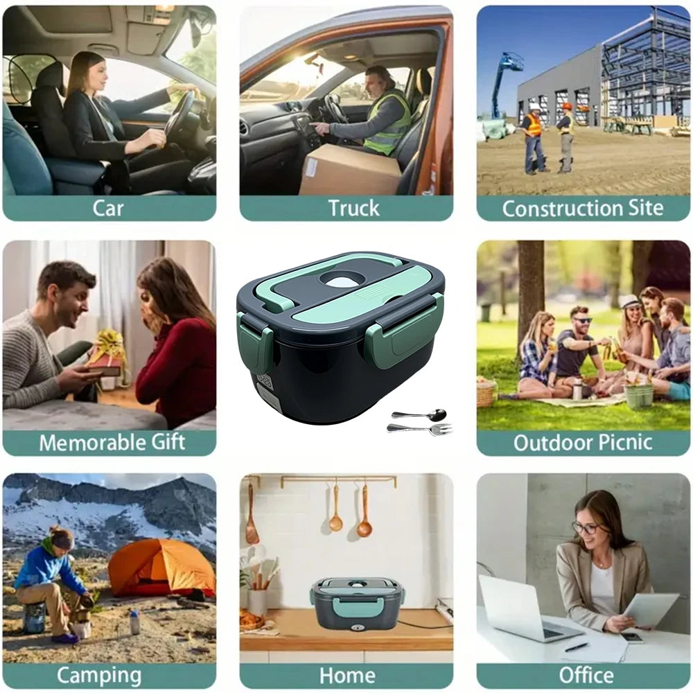 Portable Electric Lunch Box Stainless Steel Heated Food Container for Car/Office/Home Dining Box Microwave Oven
