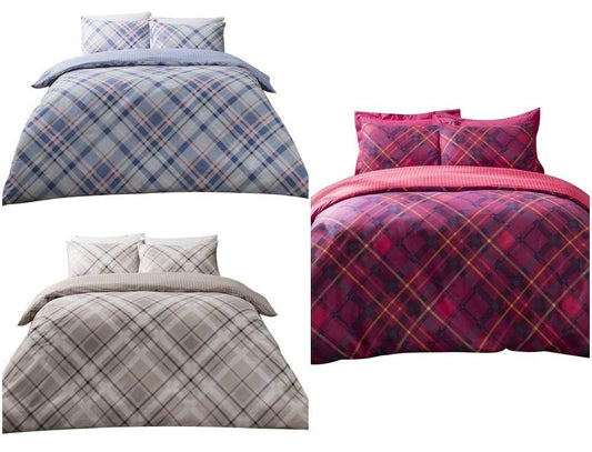 Luxury Diagonal Gingham Duvet Covers and Pillow Case Set Warm Reversible Quilt Covers - Comfort Style