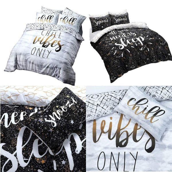 Luxury Chill Slogan Duvet Cover Pillow Case Set Warm Reversible Quil