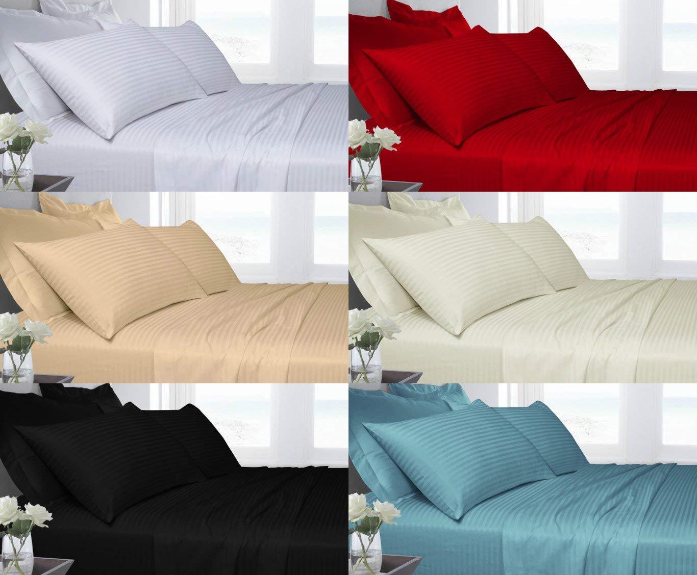 T250 Satin-Stripe FITTED Bed Sheets 100% COTTON - Comfort Style