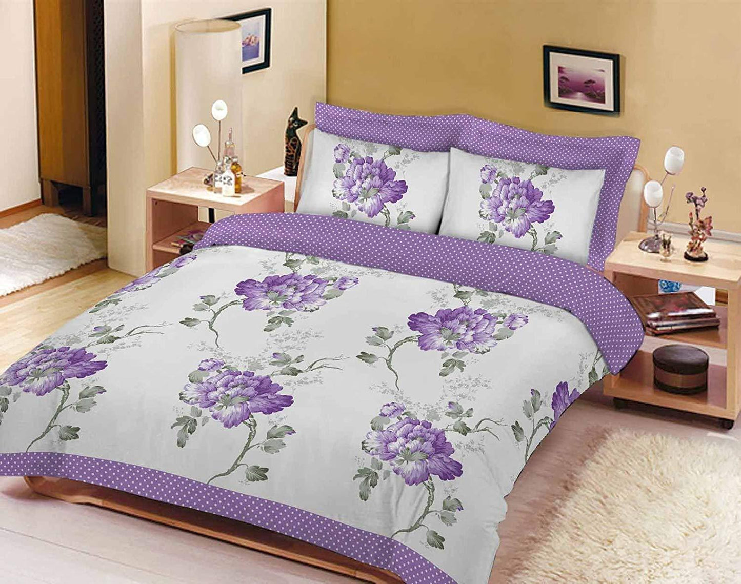 FLORAL SKETCH” Flowery Duvet Cover Set – LILAC PolyCotton Fabric - Comfort Style