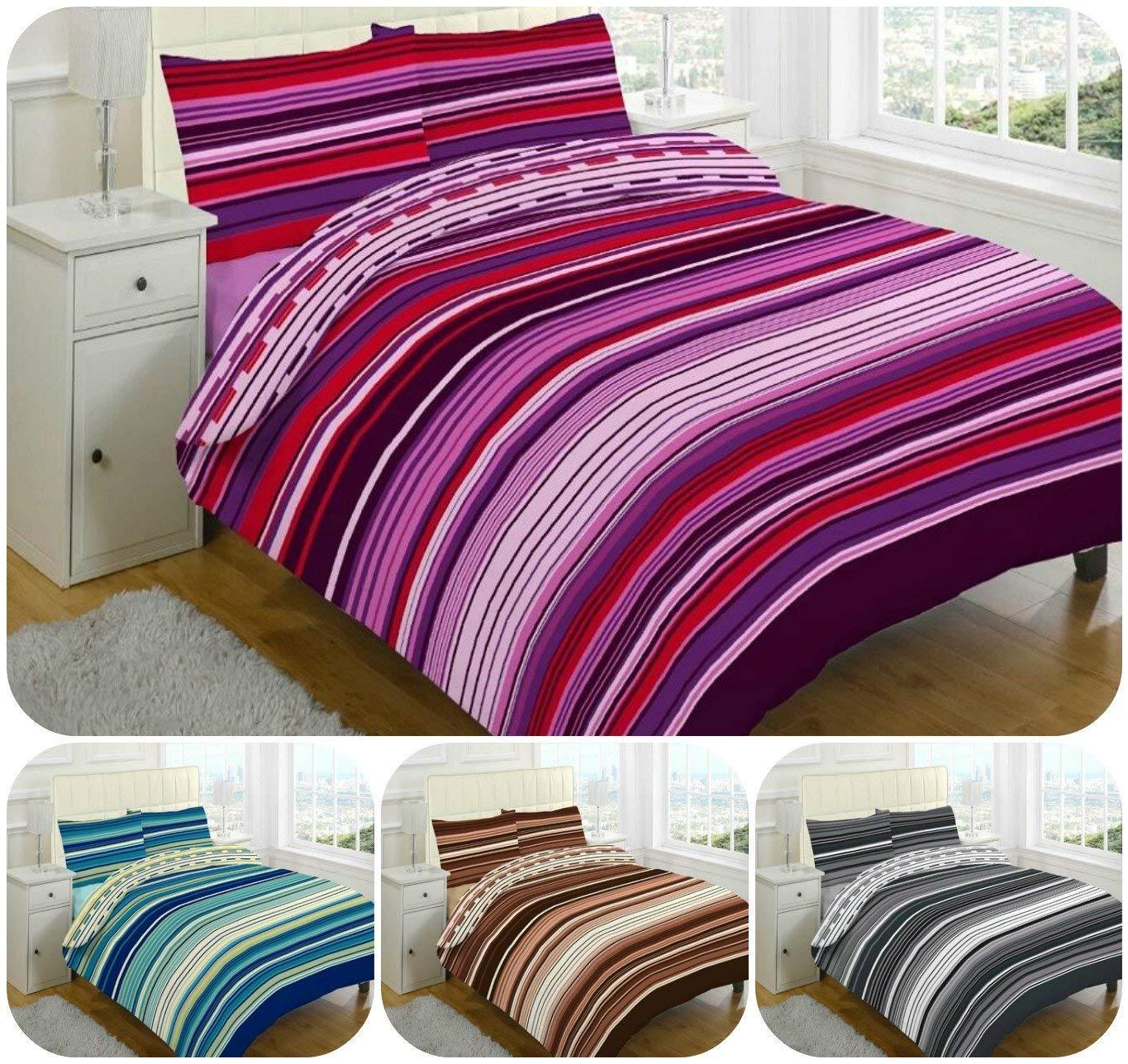 LUXURY Stripes-Lovers DUVET SET~ Lovely Duvet Cover with Matching Pillow Cases~ POLYCOTTON Bedding Set~ single double king super king~ UK SIZES NEW (KING, STRIPES- Blue / Teal) - Comfort Style