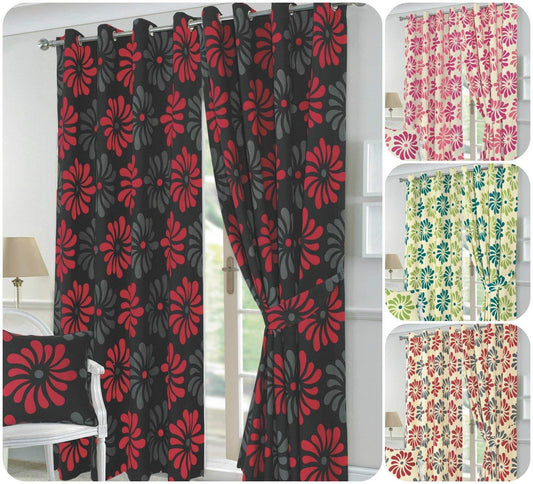 PETAL Flowery Fully Lined Half PANAMA CURTAINS β Ready Made 3 Curtain Colors - Comfort Style