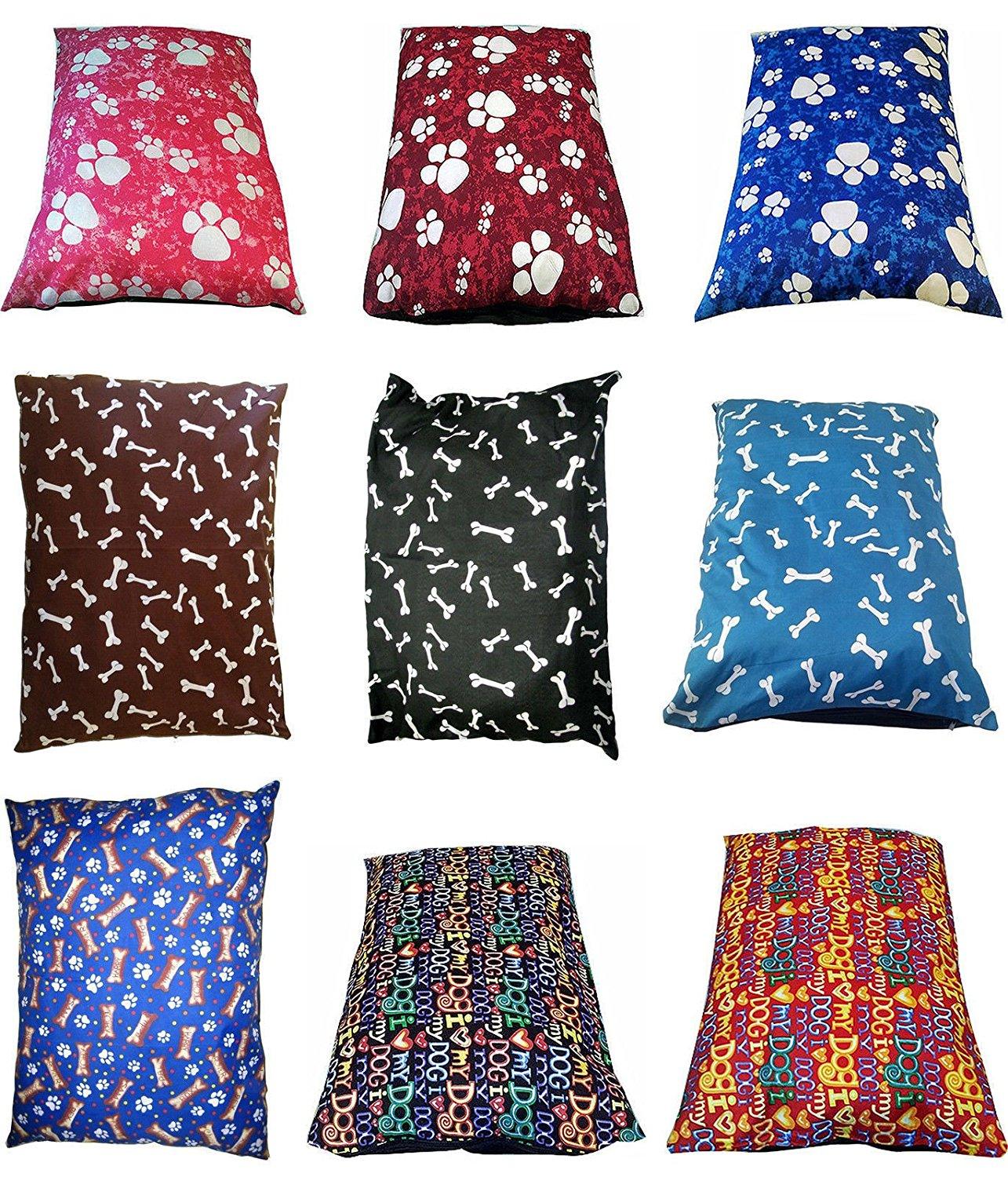 MEDIUM DOG BED PILLOW WASHABLE COVER FILLED WITH REMOVABLE ZIP PET CUSHION COVER & PILLOWS RANDOM COLOR PATTERNS - Comfort Style