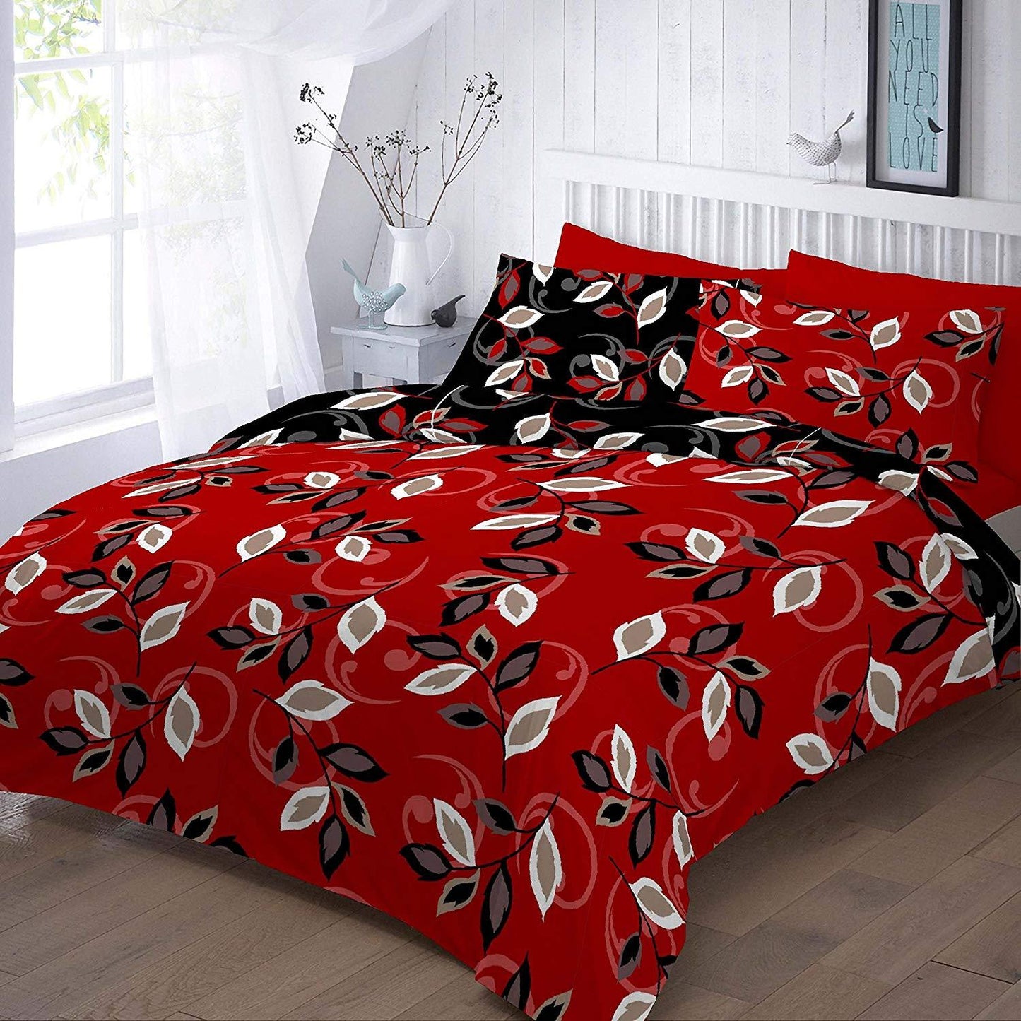 Luxury “GRACE” Red Flowery Duvet Cover Set – PolyCotton Fabric - Comfort Style