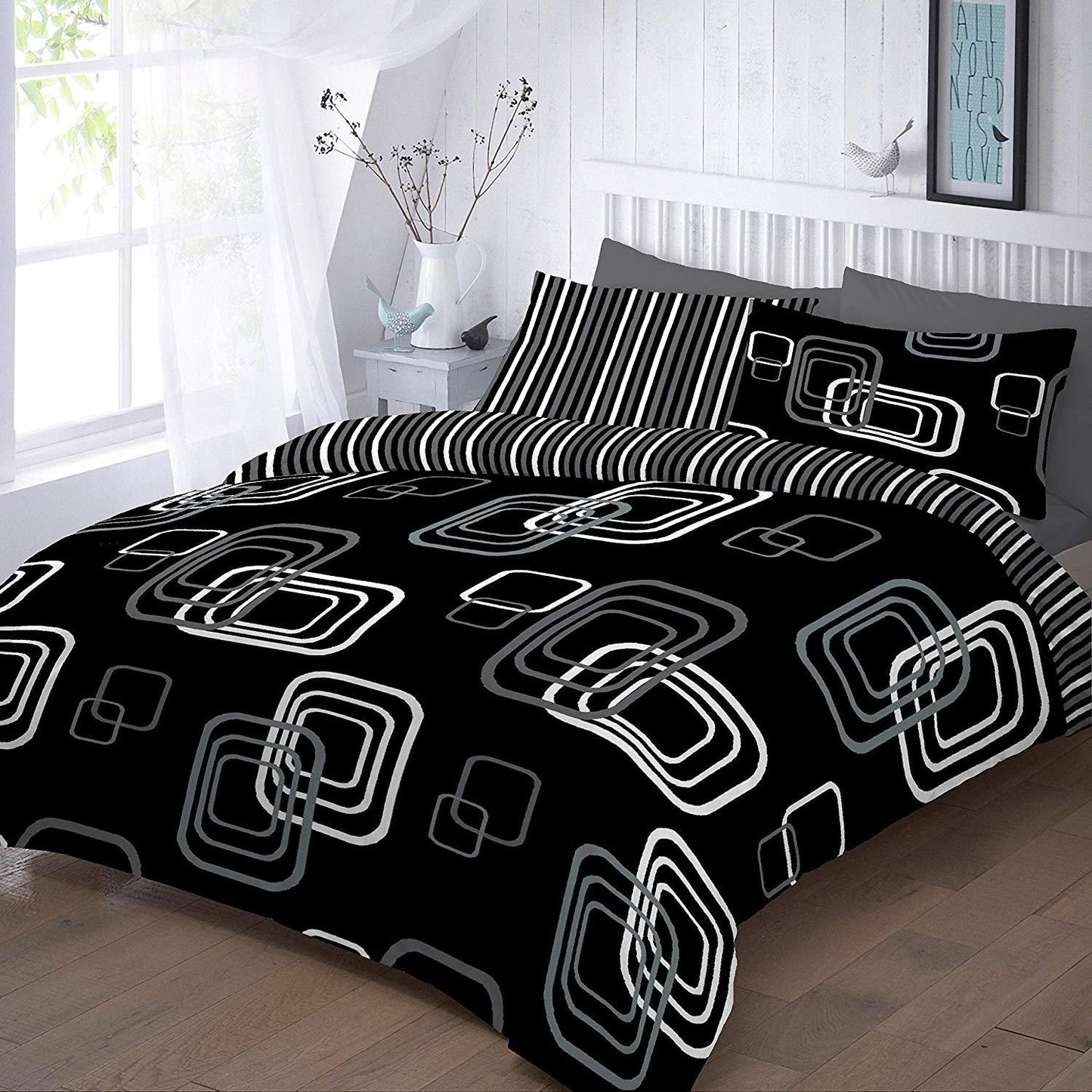 Luxury “BLAKE” Black Duvet Cover Set – PolyCotton Fabric - Comfort Style