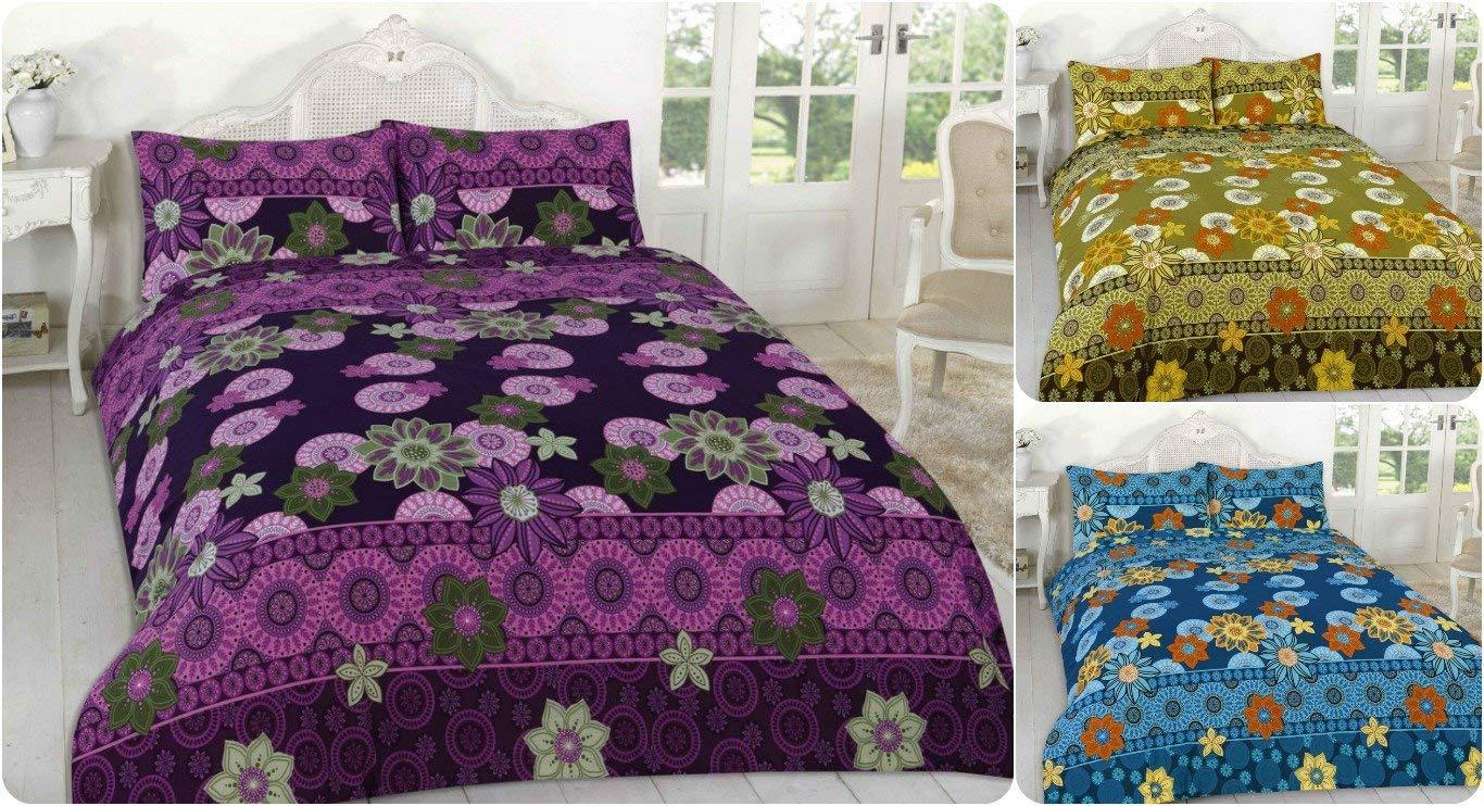 Luxurious WILLOW Reversible Floral Duvet Cover Set with Pillowcases ~ Printed PolyCotton QUILT BEDDING SET uk size (BLUE, DOUBLE) - Comfort Style