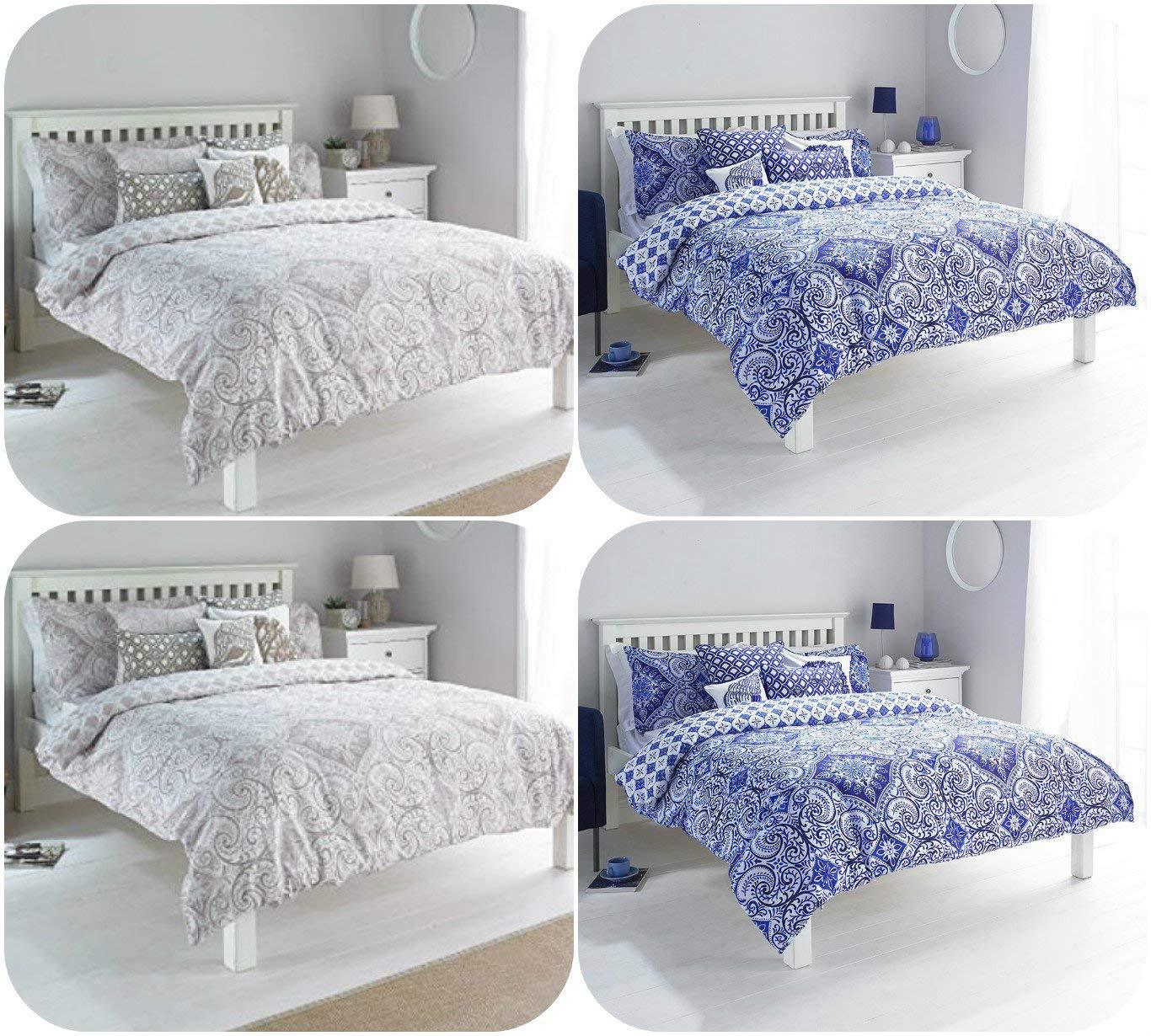Printed Paisley Duvet Cover Set with Pillowcases ~ SUPER 180 THREAD COUNT Cotton ~ Reversible Duvet Cover Set UK SIZE (Driftwood, King Duvet Set) - Comfort Style