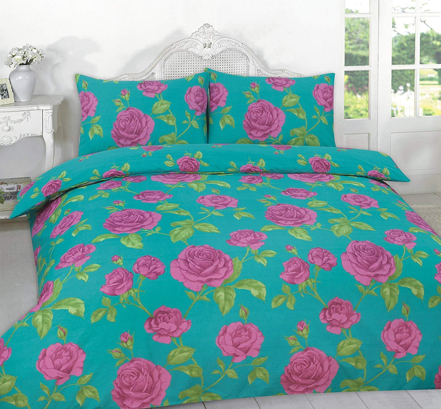 MEADOW BLACK & TEAL Duvet Set - Includes DUVET / QUILT COVER + 2 MATCHING PILLOW CASES, Decent Flowery Bedding POLYCOTON ALL UK SIZES - Comfort Style