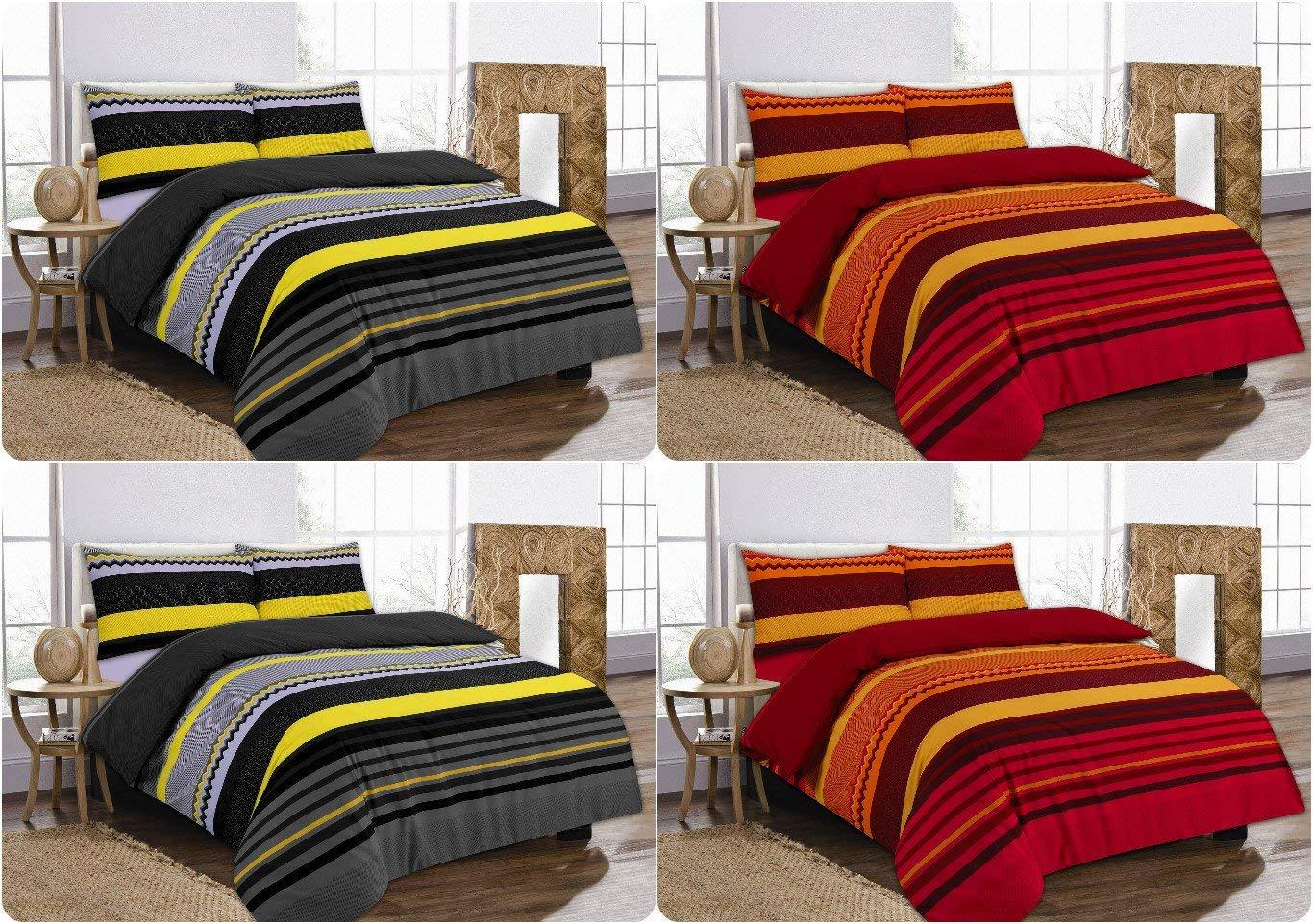 New BENJAMIN STRIPES Duvet Cover Set + 2 Matching Pillowcases ~ SUPER PolyCotton Fabric (BENJAMIN- Red, SUPER KING) - Comfort Style