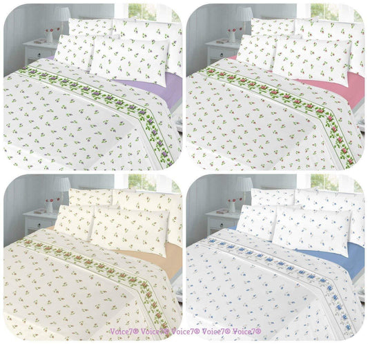 Luxury FLANNELETTE RoseBud | Duvet Cover Set with PILLOWCASES ~ Soft 100% Brushed COTTON & UK SIZES | (SINGLE, NATURAL / BEIGE) - Comfort Style
