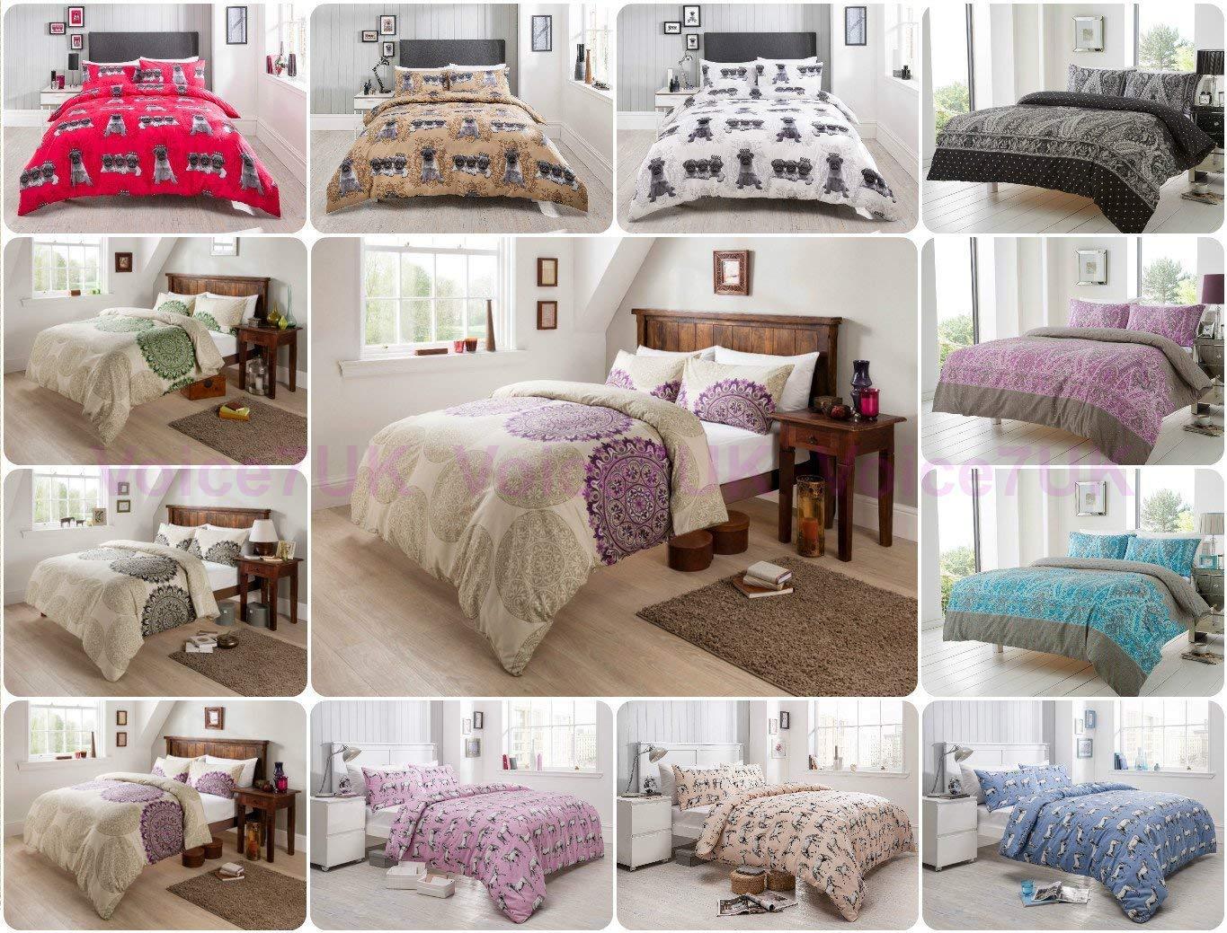 Luxury Printed DUVET QUILT COVER BEDDING SETS ~ with FREE matching Pillowcases ~ Polycotton 4 Designs: Horses, Kensington, Persia & Pugs ~ UK SIZES (DOUBLE, Horses - BLUE) - Comfort Style