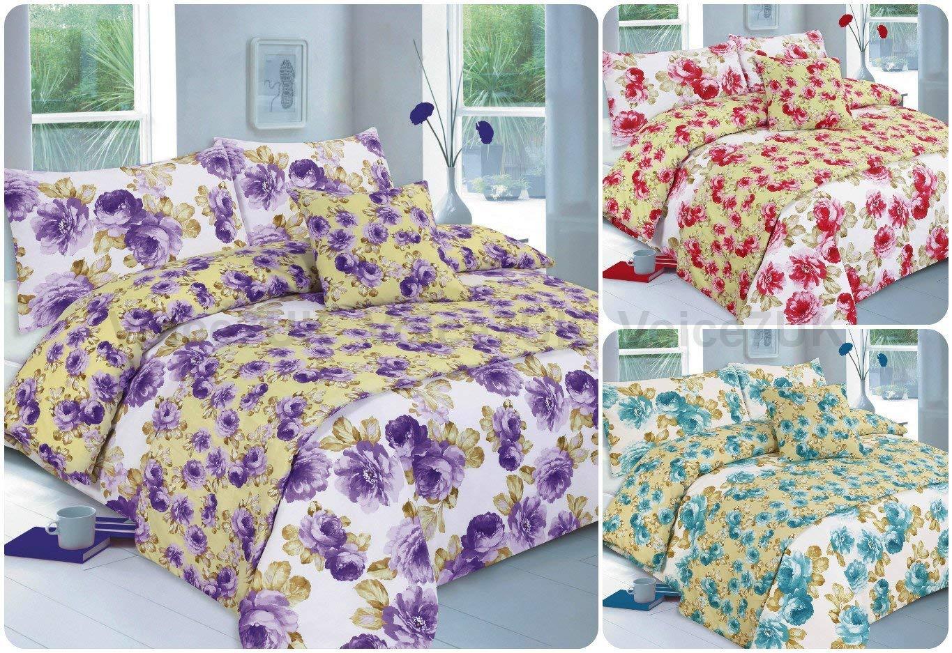 Luxury Flowery 5pc BED IN A BAG Bedding Sets (Duvet Cover + Pillowcases + Cushion Cover + Bed Runner) ~ ALL-IN-ONE Separate Sets ~ 3 Colors uk sizes (SUPER KING SET, MARTHA - Teal) - Comfort Style