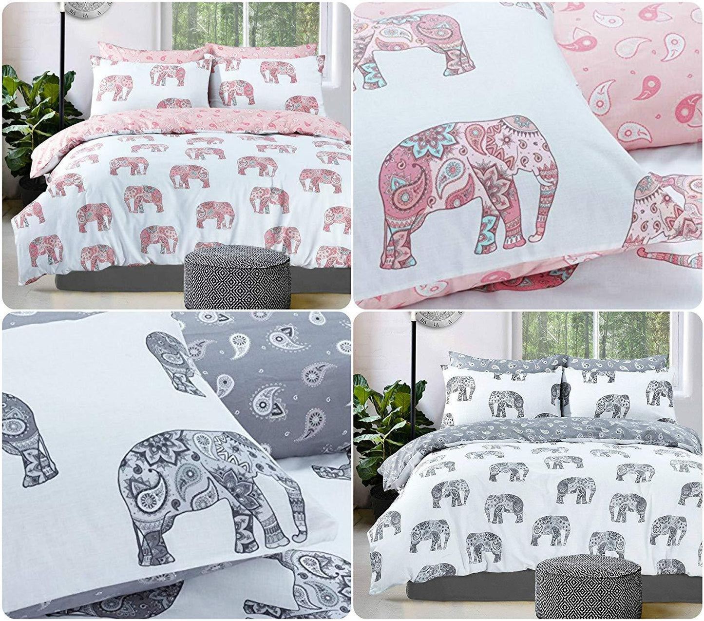 Decent Look DUVET COVER SET Animal Print ELEPHANT + Matching Pillowcases | Reversible PolyCotton Bedding Collection & UK SIZES (PINK, Single Duvet Set) - Comfort Style