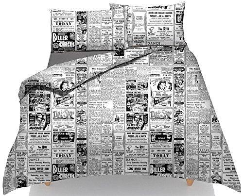Retro Vintage NEWSPAPER Effect DUVET / QUILT Cover SET ~ FREE MATCHING PILLOW CASES ~ polycotton single, double & king ~UK SIZES - Comfort Style