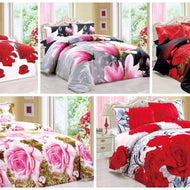 NEW 3D Effect Flowery Complete Bedding Set (DUVET QUILT COVER + FITTED SHEET + PILLOWCASES) ~ 150GSM Microfibre Fabric