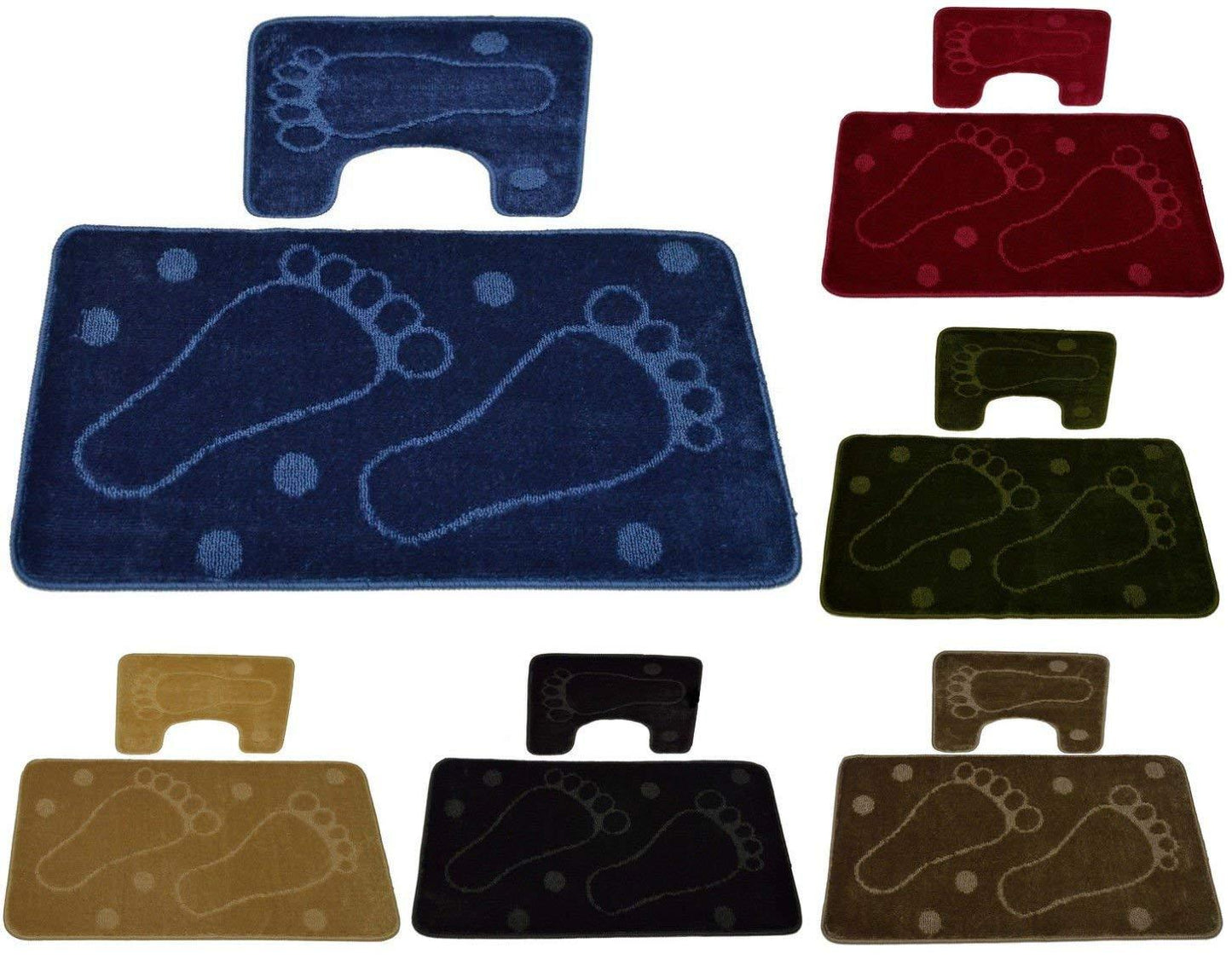 Luxury 2 Piece Foot Print Bath and Pedestal MATS Set | Non Slip Toilet Mat Washable Bath MATS 100% Latex Back | 19 Colors Choice (Navy Blue, 2 PC MAT SET) - Comfort Style