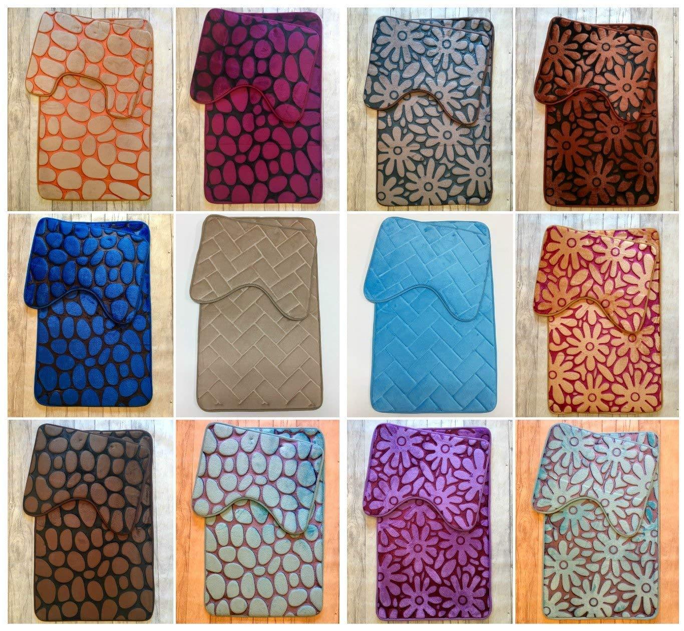 Luxurious 2pc MEMORY FOAM Bath & Pedestal MAT SET ~ Comfortable & Non-Slip Rubber Back ~ UK SIZE (Standard, Blocks - Blue) - Comfort Style