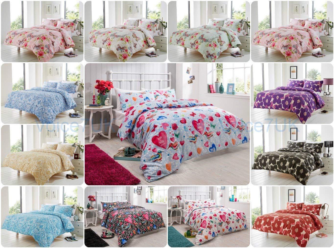 NEW Luxury Printed DUVET QUILT Cover Bedding Sets ~ with matching pillowcases ~ Polycotton 4 Designs: Ashley, Bali, Birds & Bloomsbury ~ UK SIZES - Comfort Style