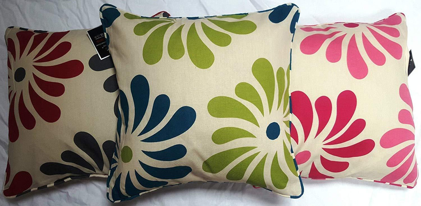 NEW EXCLUSIVE & LUXURY 18* X 18* COTTON-POLYESTER FLOWER CUSHIONS AND CUSHION COVERS (CASES) WITH ZIP NEW (COVER ONLY, RED-GREY) - Comfort Style