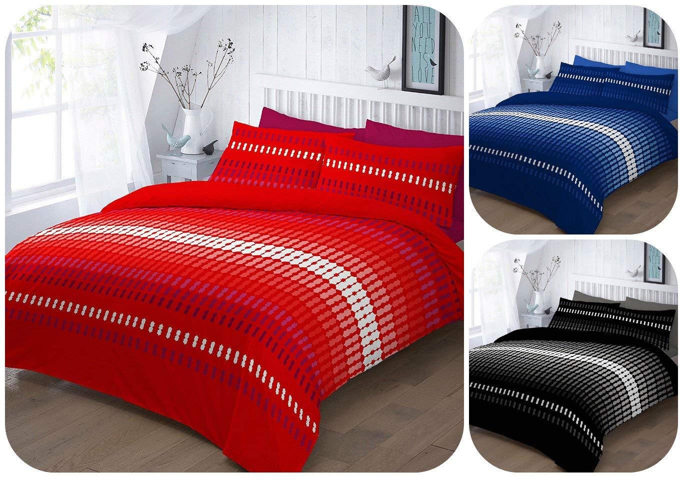 LUXURY ELLIOT DUVET COVER + 2 MATCHING PILLOW CASES, SOPHISTICATED BEDDING COLORS BLACK, RED & BLUE ALL UK SIZES NEW (KING, ELLIOT - BLACK) - Comfort Style
