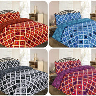 Luxury Theo CROSS CHECKED Printed Duvet Quilt Cover Bedding Set ~ Cover+FREE PillowCases ~ 4 COLORS Black, Blue, Pink, Red ~ UK SIZES