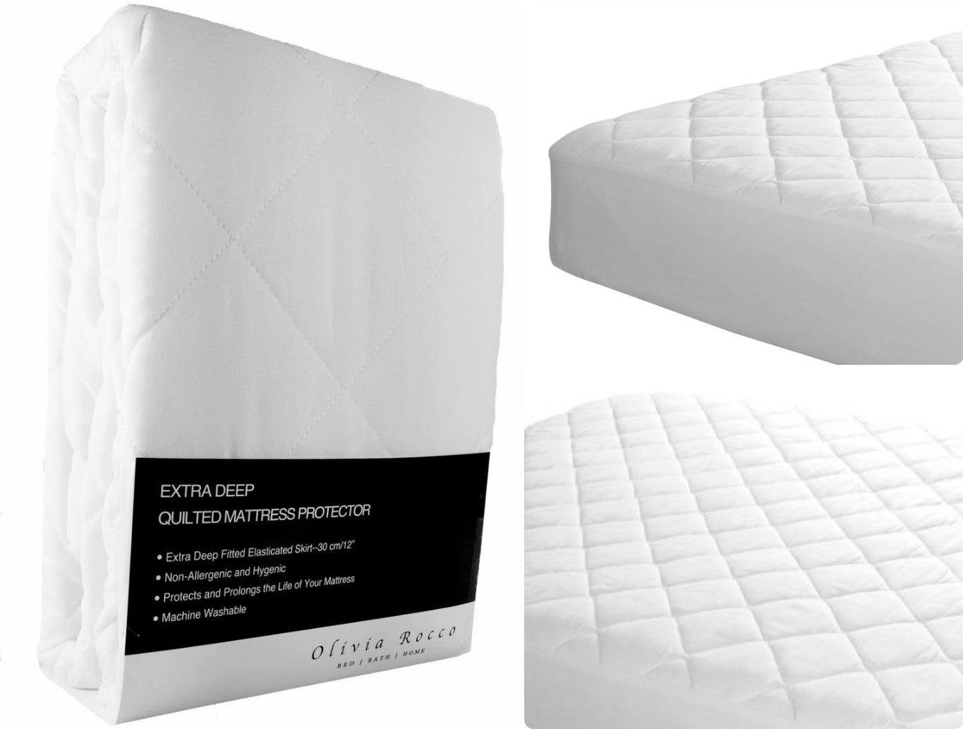 Olivia Rocco Luxury Quilted Extra Deep Mattress Protector, Hotel Quality Fitted Mattress Protector's 12" deep (Double) - Comfort Style