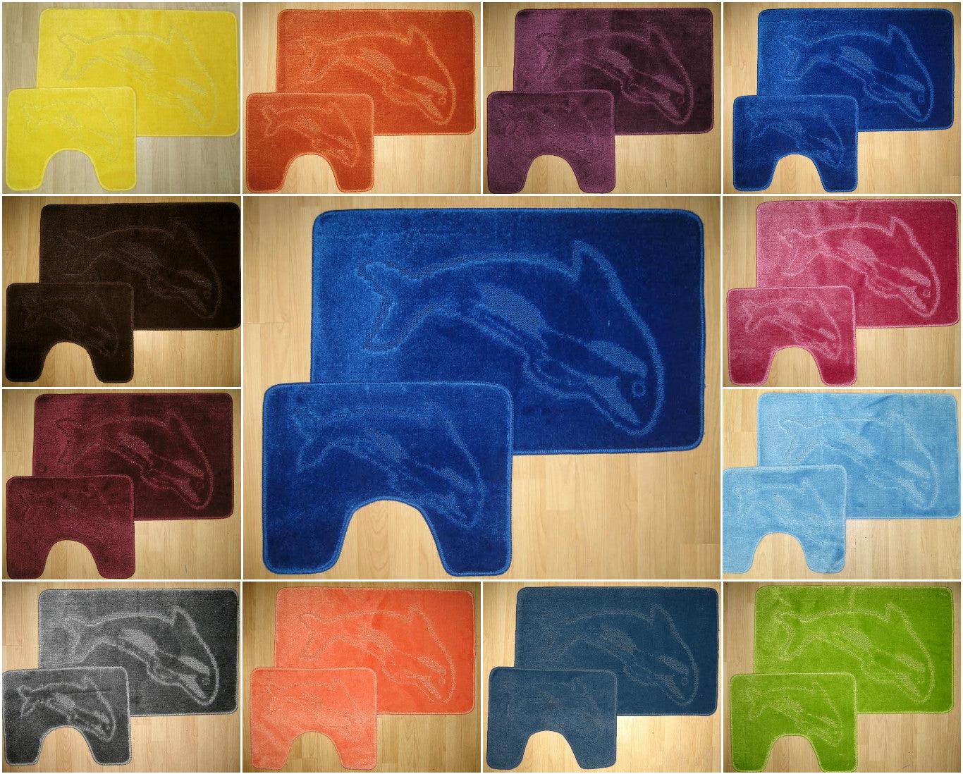 Dolphin Bath Mat Set 2 Piece Non Slip Pedestal and Bath Mat Set Toilet Bathroom Rug New - Comfort Style