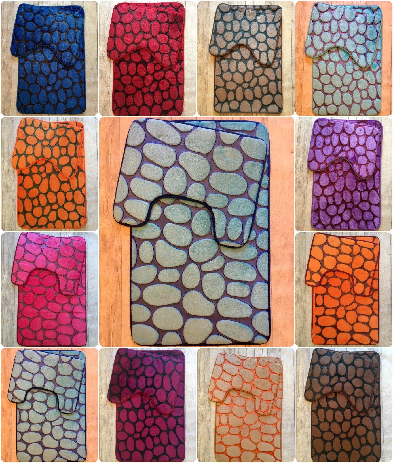 Memory Foam Pebbles Bath Mat Set 2 Piece Non Slip Pedestal and Bath Mat Set Toilet Bathroom Rug New - Available in All Clours - Comfort Style