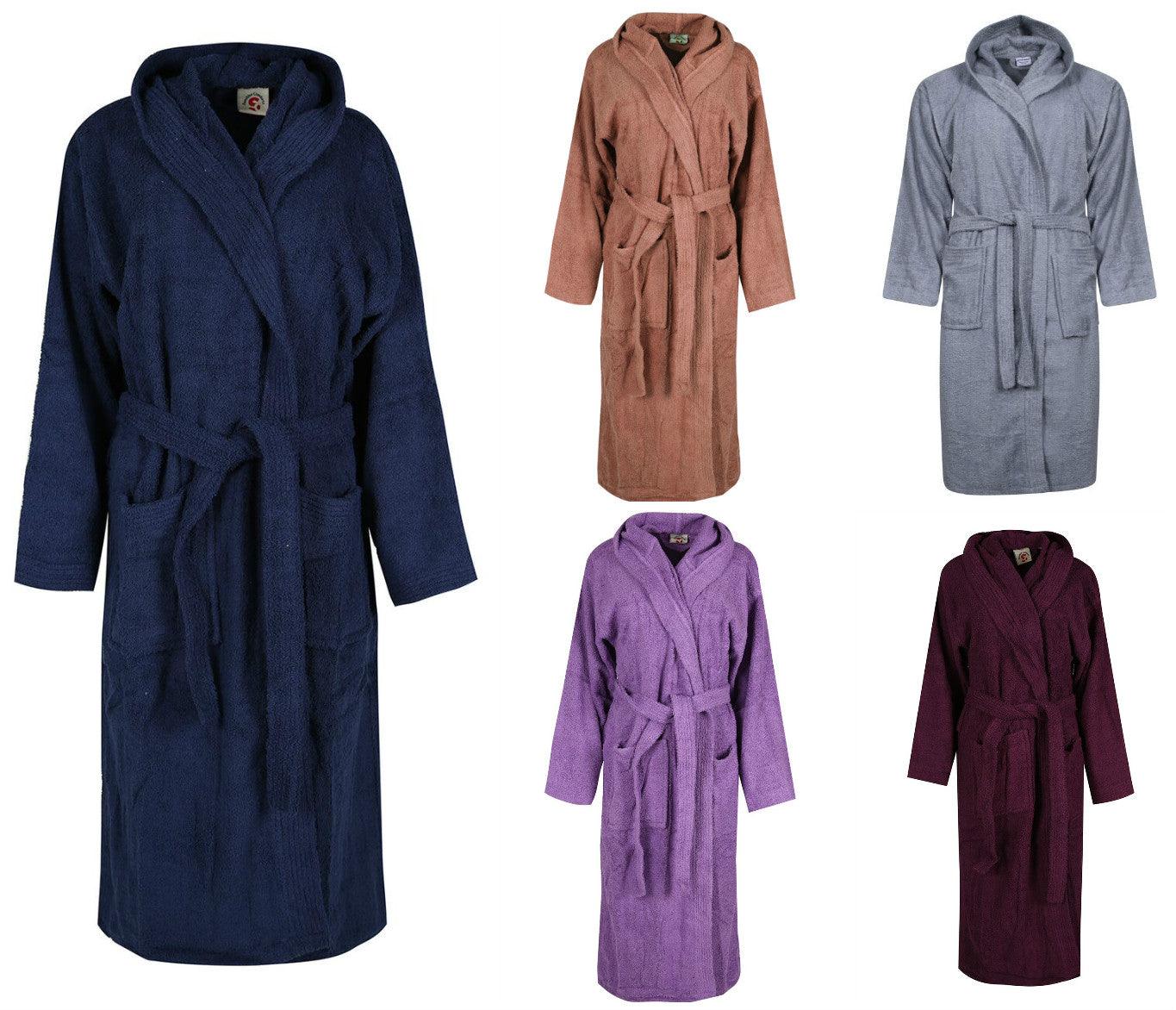 Sunshine Comforts Womens Mens Unisex 100% Plus Size Luxurious Egyptian Cotton Bathrobe Terry Towelling Hooded Dressing Gown Housecoat UK Size S-XL - Comfort Style