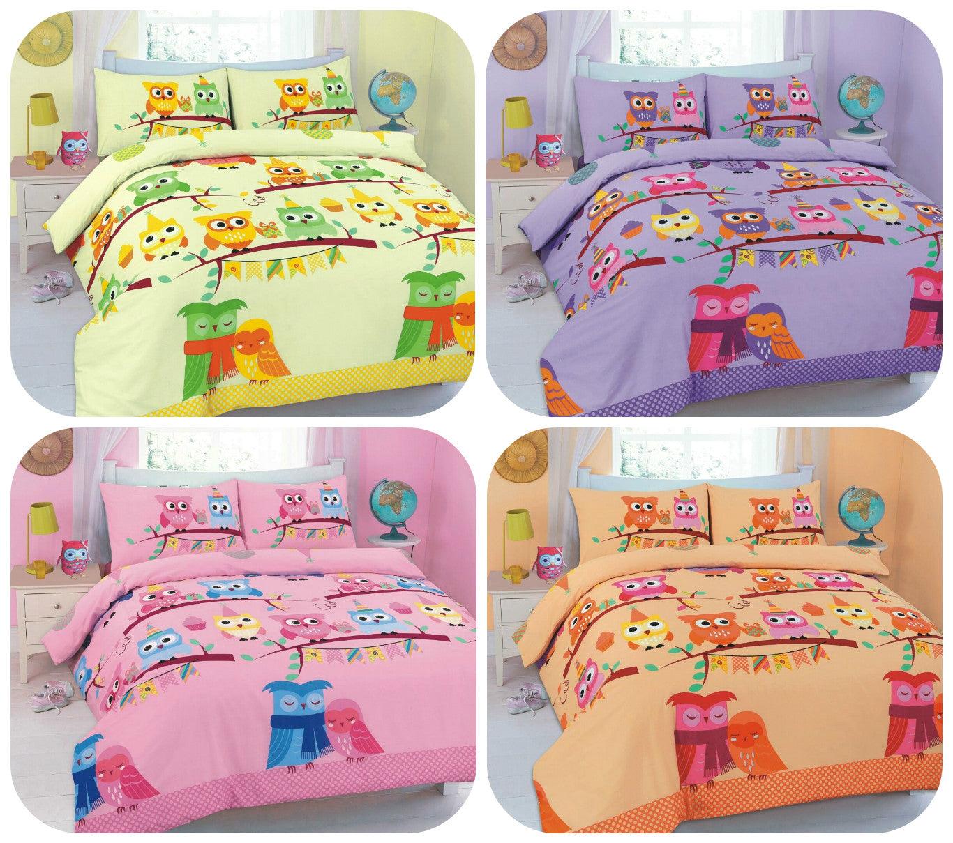 Duvet Cover Sets “CUTE-OWLS” 5 Colors PolyCotton Fabric - Comfort Style