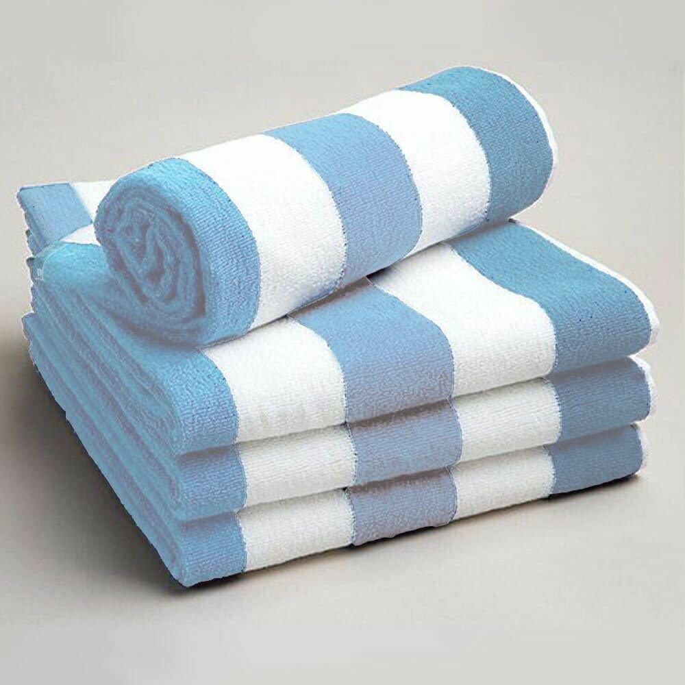 100% Cotton BLUE Stripped Large POOL TOWEL/BEACH TOWEL/SEA TOWEL Size 70cm x 150cm - Comfort Style