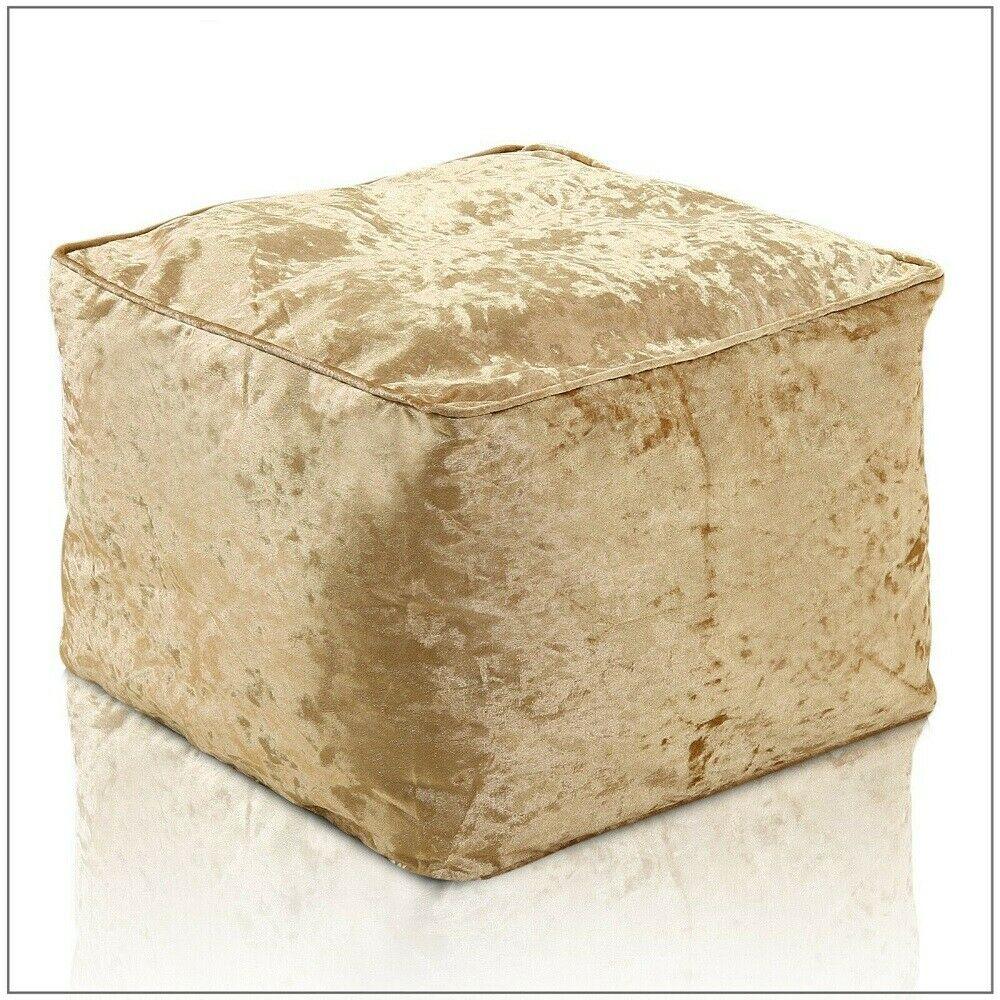 Cube Bean Bag Seat Crushed Velvet Fabric, Indoor Square Footstool Pouffe Ottoman - Comfort Style