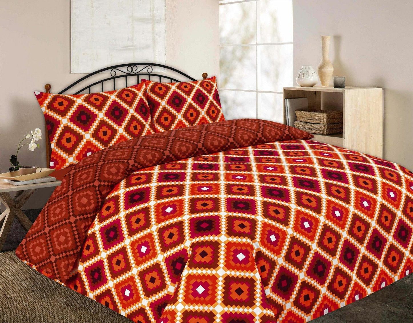 Luxury Theo CROSS CHECKED Printed Duvet Quilt Cover Bedding Set ~ Cover+FREE PillowCases ~ 4 COLORS Black, Blue, Pink, Red ~ UK SIZES - Comfort Style
