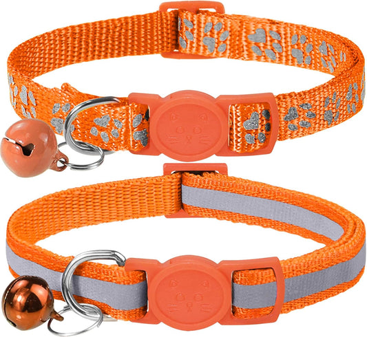 Taglory Reflective Cat Collar with Bell and Safety Release, 2-Pack Girl Boy Pet Kitten Collars Adjustable