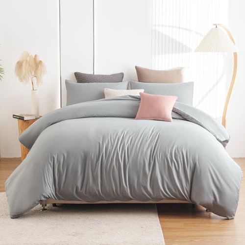 Soifox Duvet Cover Set - Bedding Set Bed with Zipper Closure, Soft Microfiber Duvet Cover with 2 Pillowcases - Comfort Style
