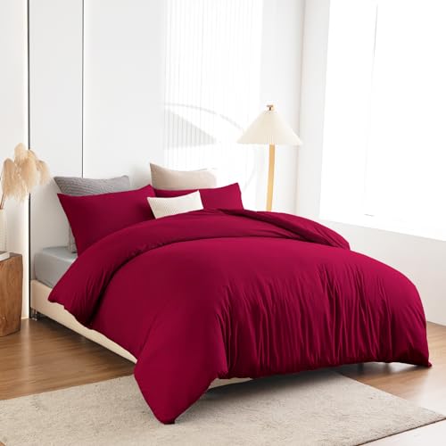 Soifox Duvet Cover Set - Bedding Set Bed with Zipper Closure, Soft Microfiber Duvet Cover with 2 Pillowcases - Comfort Style