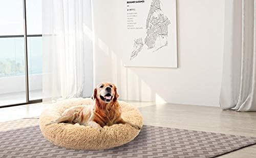 MFOX Calming Dog Bed Cat Bed Donut, Faux Fur Donut Cuddler Washable Self-Warming Pet Bed, Large Round Plush Dog Bed for Small/Medium/Large Dogs(60cm/80cm/90cm/110cm) - Comfort Style