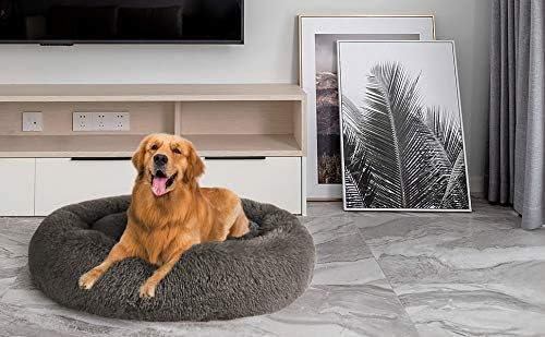 MFOX Calming Dog Bed Cat Bed Donut, Faux Fur Donut Cuddler Washable Self-Warming Pet Bed, Large Round Plush Dog Bed for Small/Medium/Large Dogs(60cm/80cm/90cm/110cm) - Comfort Style
