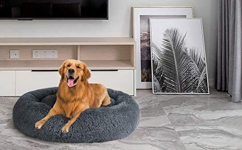 MFOX Calming Dog Bed Cat Bed Donut, Faux Fur Donut Cuddler Washable Self-Warming Pet Bed, Large Round Plush Dog Bed for Small/Medium/Large Dogs(60cm/80cm/90cm/110cm) - Comfort Style