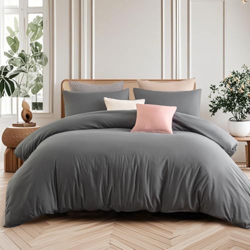 Soifox Duvet Cover Set - Bedding Set Bed with Zipper Closure, Soft Microfiber Duvet Cover with 2 Pillowcases - Comfort Style