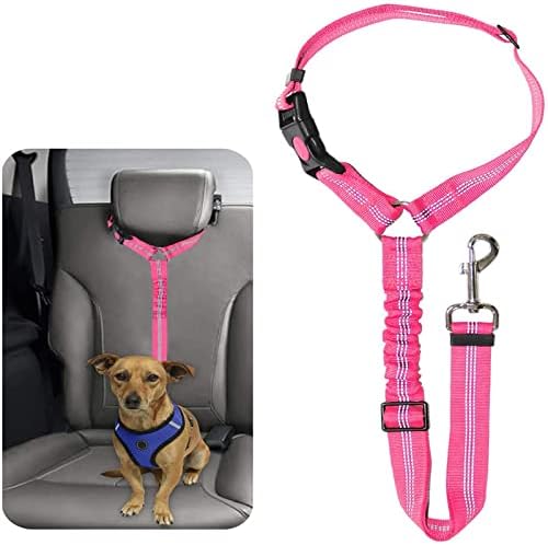 Dog Seat Belts For Cars - Dog Car Harness Adjustable - Headrest Dog Car Seat Belt Restraint Puppy - Elastic Pet Dog SeatBelt harness - Strong Leads Harness for Dogs Cats and Pets (BLACK) - Comfort Style