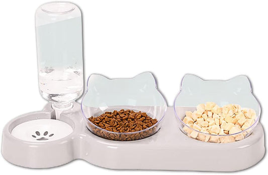 3-In-1 Cat Food And Water Bowl Set, Cat Bowls With Stand, Double Cat Bowls with Water Dispenser For Pet，Food And Water Feeder For Small Medium Dogs Cats - Comfort Style