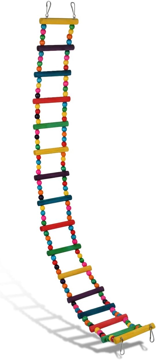 SCSpecial Bird Ladder Toys Coloured Flexible Parrot Swing Bridge Wooden Cockatiel Cage Hanging Climbing Ladder (27.6 in (12 Steps)) - Comfort Style