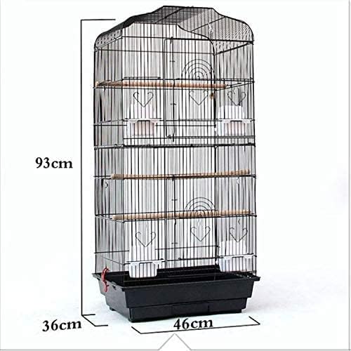37" Rooftop Metal Large Bird Parrot Cage Carrier For Canary Budgie Cockatiel In Black & White(Black 46L x 36W x 93H) - Comfort Style
