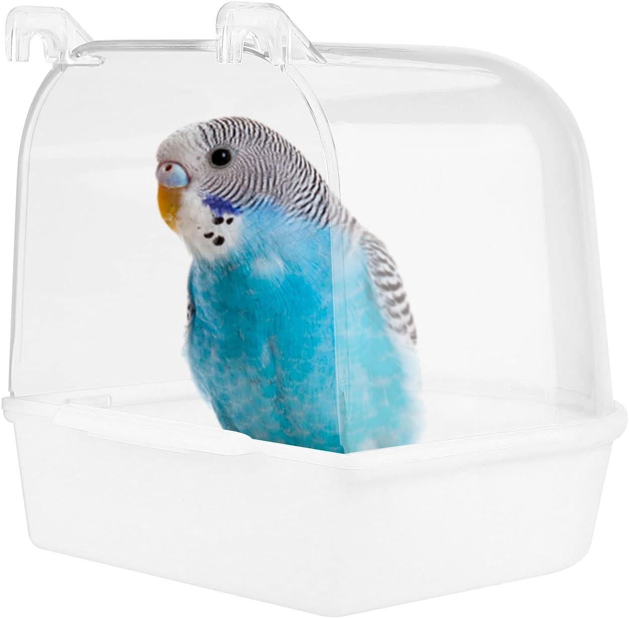 Bird Bath Tub,Hanging Bathtub Bird Cage Supplies with Hooks,Water Shower Transparent Box Food Feeder Holder Tray for Small Birds, Canary, Budgies,Parrot 13X14X13cm (Yellow) - Comfort Style