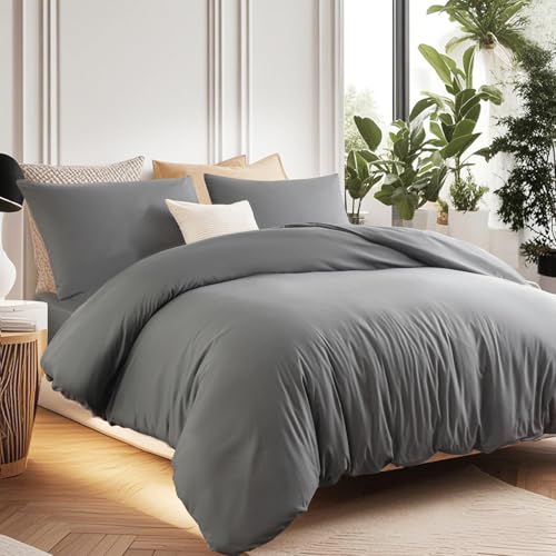 Soifox Duvet Cover Set - Bedding Set Bed with Zipper Closure, Soft Microfiber Duvet Cover with 2 Pillowcases - Comfort Style